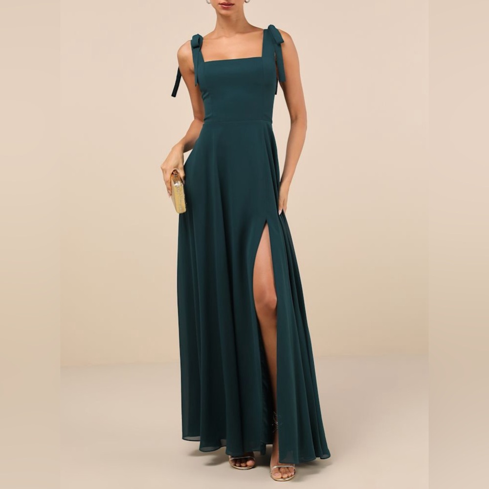 NWOT Lulus Love Me Forever Emerald Green Tie-Strap Square Neck Maxi Dress